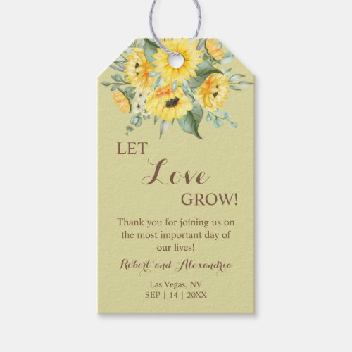 Let Love Grow Sunflowers Wedding Favor Gift Tags