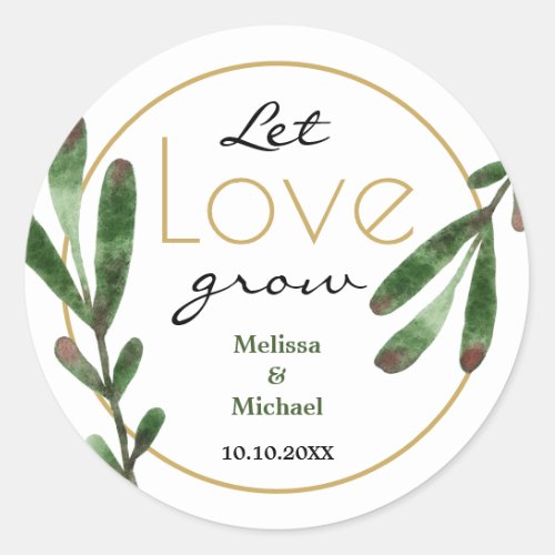 Let Love Grow Tropical Wedding Classic Round Sticker