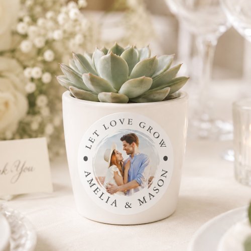 Let Love Grow Wedding Brush Stroke Photo Classic Round Sticker