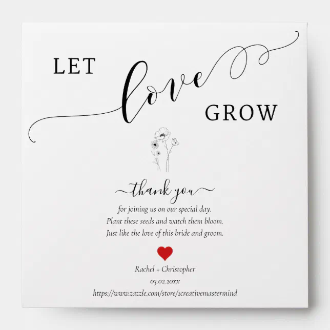 Let Love Grow Wedding Favors Gift Seed Packet Envelope 