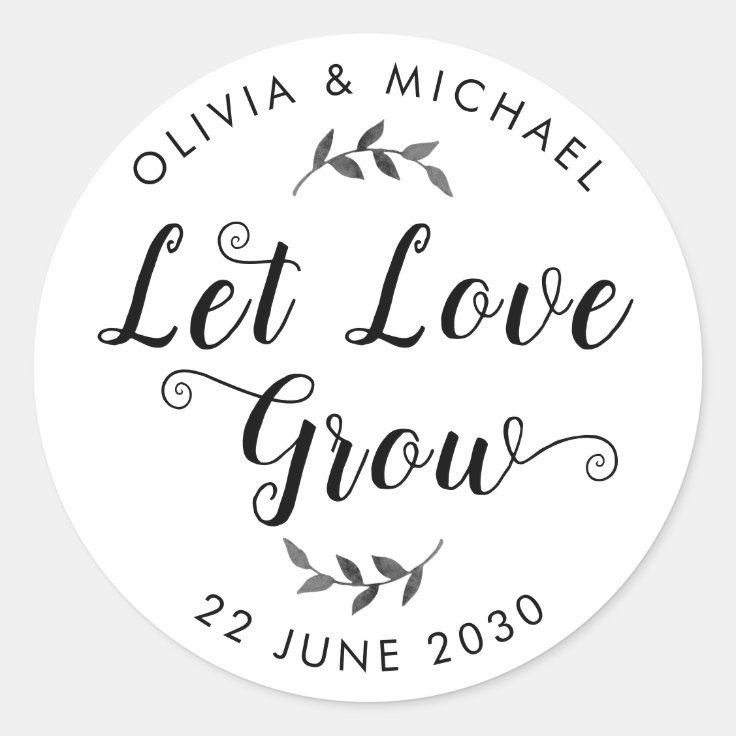 Let Love Grow Wedding Seed Packet Botanical Simple Classic Round ...
