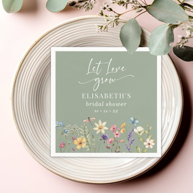 Let Love Grow Wildflower Sage Green Bridal Shower  Napkins (Creator Uploaded)
