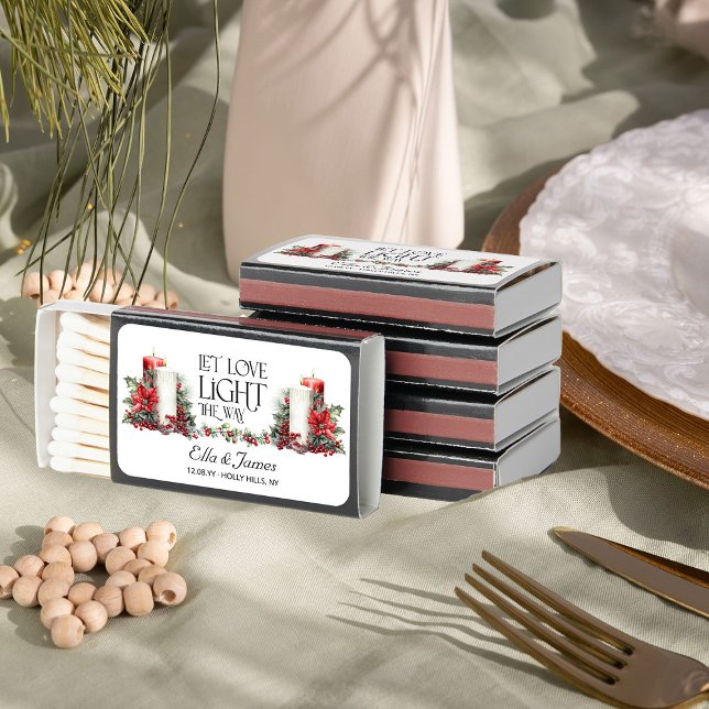 Let Love Light the Way Winter Wedding Candle Matchboxes (Wedding Matchboxes from the Holly Bells Wedding Collection by Darling and May)