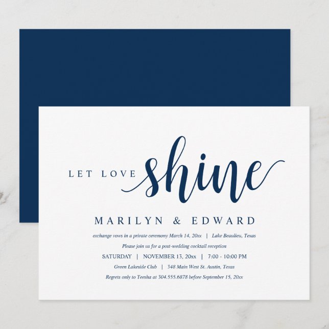 Let love shine, Modern Post Wedding Elopement Invi Invitation (Front/Back)