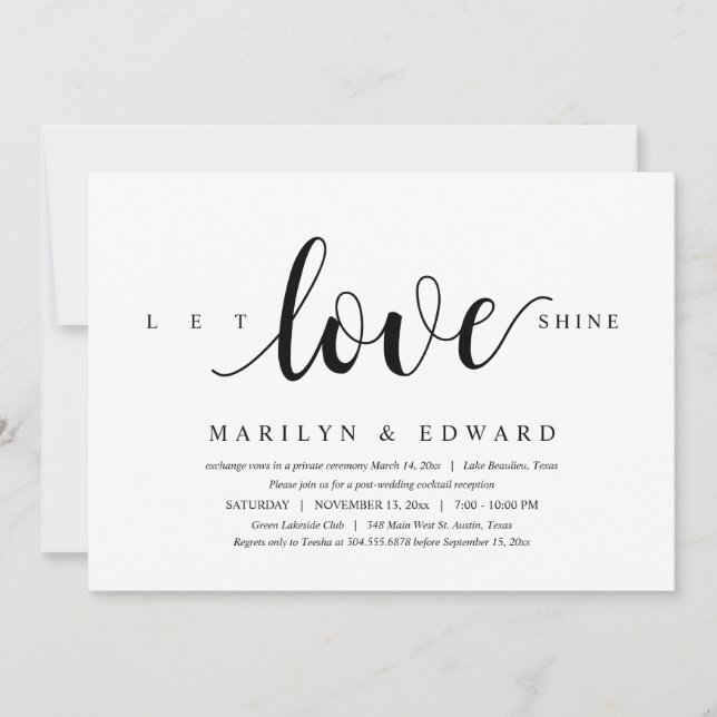 Let love shine, Modern Post Wedding Elopement Invitation (Front)
