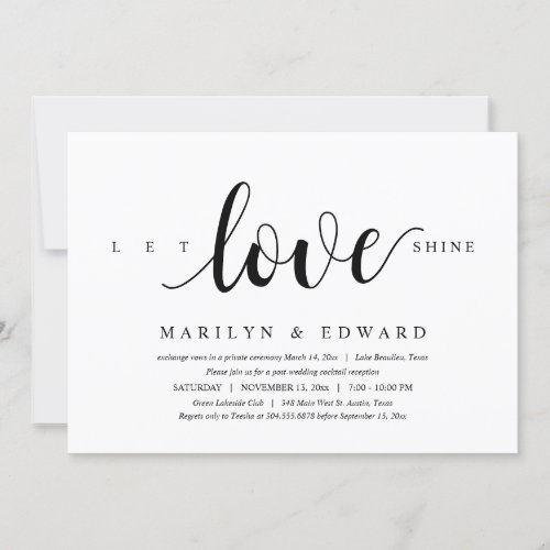 Let love shine Modern Post Wedding Elopement Invitation