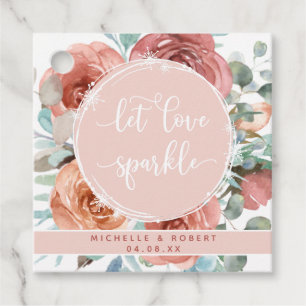 Let Love Spakle Ethereal Rose Gold Floral Sparkler Favor Tags