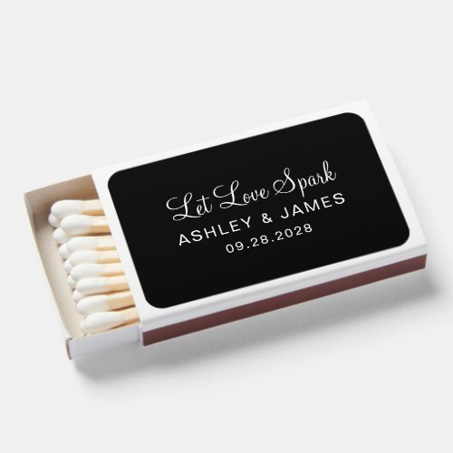 Let Love Spark Names Date Wedding Favor Black Matchboxes