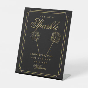Let Love Sparkle Black And Gold Art Deco Pedestal Sign
