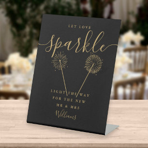 Let Love Sparkle Black And Gold Signature Script Pedestal Sign