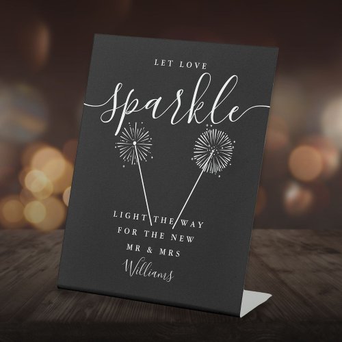 Let Love Sparkle Black And White Signature Script Pedestal Sign
