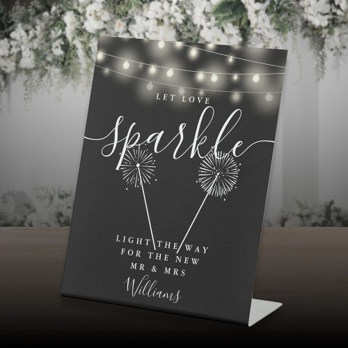 Let Love Sparkle Black And White String Lights Pedestal Sign