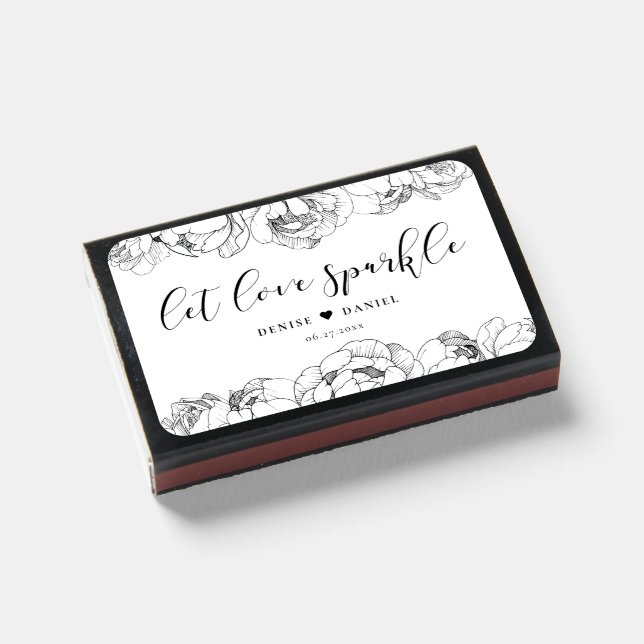 Let love sparkle Black & white peonies elegant Matchboxes (Front Closed)