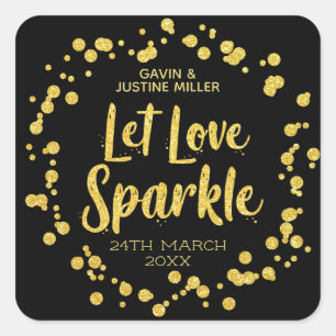 Let Love Sparkle Black With Gold Confetti Wedding Square Sticker