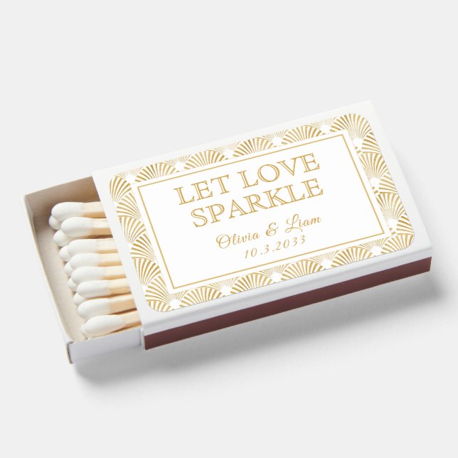 Let Love Sparkle Custom Art Deco Wedding Favor Matchboxes (Front Open)