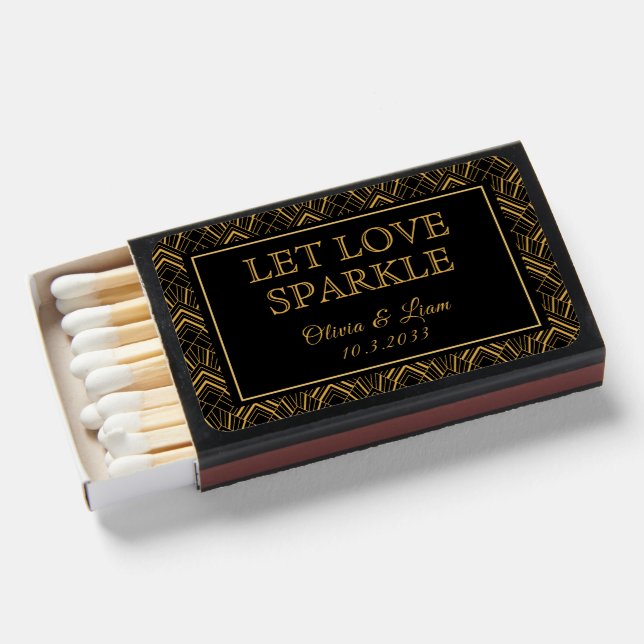 Let Love Sparkle Custom Art Deco Wedding Favor Matchboxes (Front Open)
