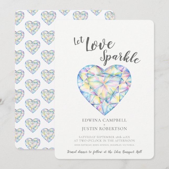 Let love sparkle diamond watercolor invitation (Front/Back)