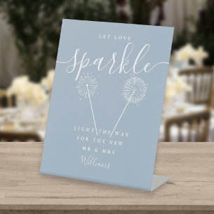 Let Love Sparkle Dusty Blue Signature Script Pedestal Sign