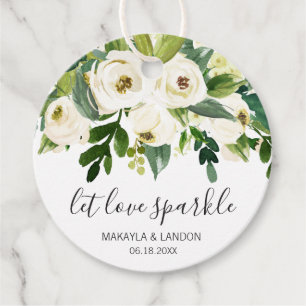 Let Love Sparkle Elegant White Floral Wedding Favor Tags