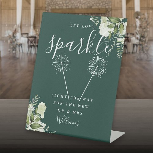 Let Love Sparkle Floral Emerald Wedding Pedestal Sign