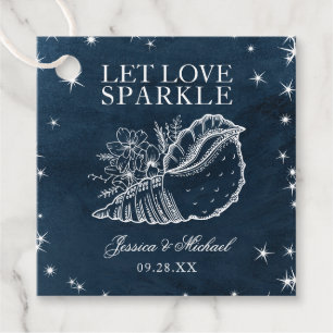 Let Love Sparkle Floral Seashell Navy Wedding Favor Tags