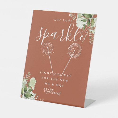 Let Love Sparkle Floral Terracotta Wedding Pedestal Sign