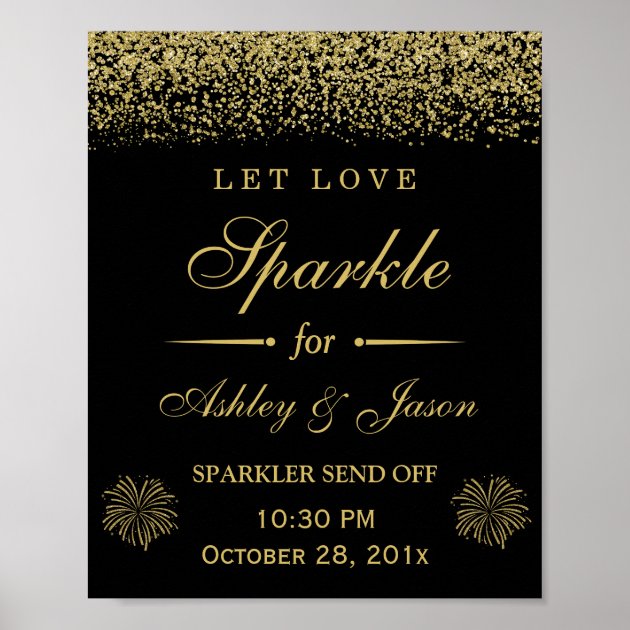 Let Love Sparkle Gold Glitter Wedding Sign Poster