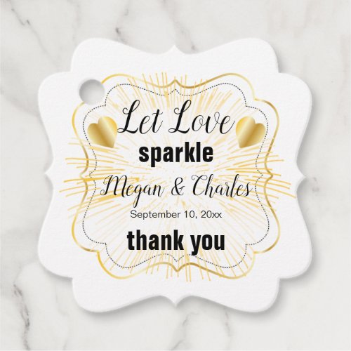 Let Love Sparkle Gold Hearts Quote Photo Wedding Favor Tags