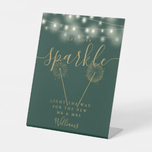 Let Love Sparkle Green And Gold String Lights Pedestal Sign
