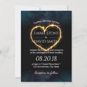 Let Love Sparkle Heart Sparkler Modern Wedding Invitation