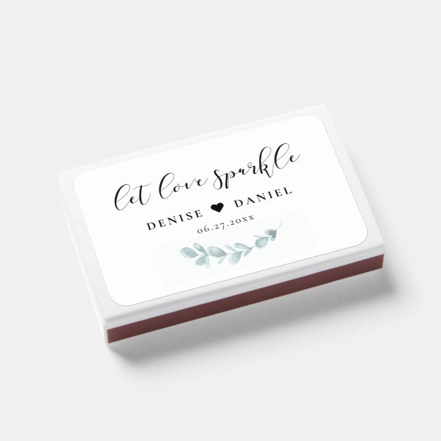 Let love sparkle Minimalist watercolor greenery Matchboxes (Front Closed)
