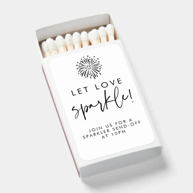 Let Love Sparkle Modern Black Calligraphy Matchboxes (Front Open)