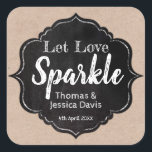 Let Love Sparkle Rustic Chalkboard Kraft Wedding Square Sticker<br><div class="desc">If you're planning a sparkler send off after you have finished celebrating your rustic wedding with friends and family then this sticker can be placed onto your sparkler with plain paper backing. This wedding favor sticker says "Let Love Sparkle" and the design has a chalkboard frame sitting over a kraft...</div>
