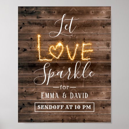 Let Love Sparkle Rustic Wood Send Off Wedding Sign