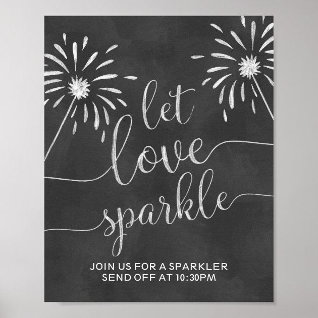 Chalk Sketch Let Love Sparkle Sparkler Send Off Personalised Wedding Sign 
