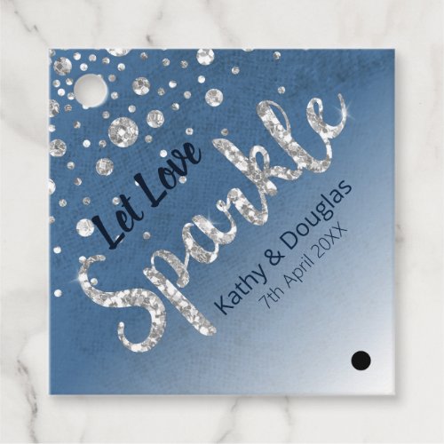 Let Love Sparkle Stars On Blue Watercolor Wedding Favor Tags