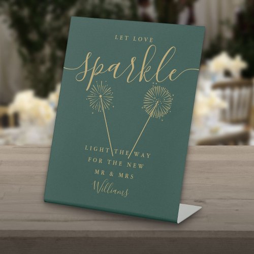 Let Love Sparkle Wedding Emerald And Gold Script Pedestal Sign