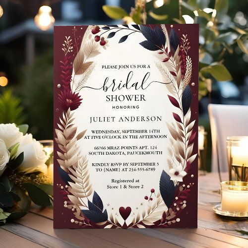 Let Maroon Traditional Fall Burgundy Bridal Shower Invitation