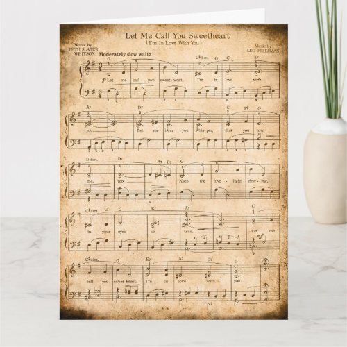 Let Me Call You Sweetheart Sheet Music Valentine   Card