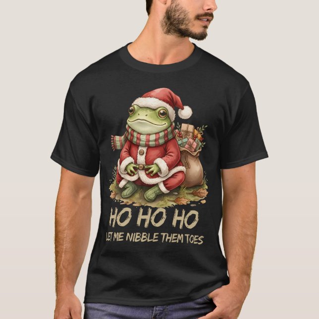 Let Me Nibble Them Toes Funny Frog Santa T-Shirt (Front)