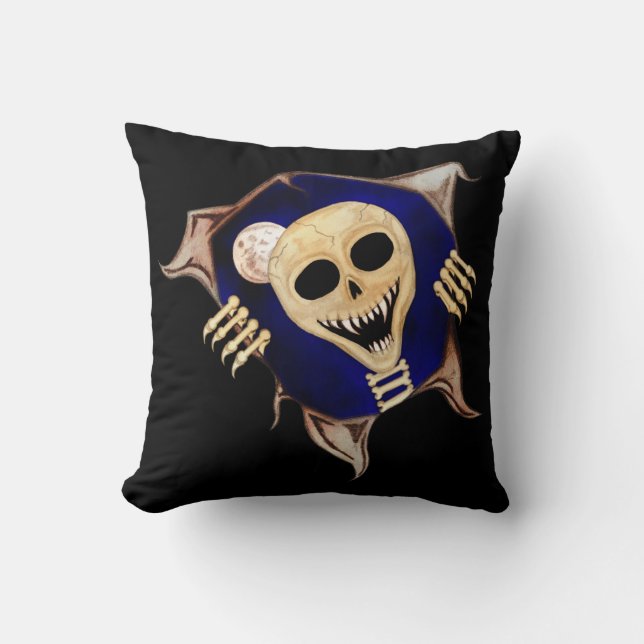 Let Me Out (Escaping Skeleton) Throw Pillow (Front)