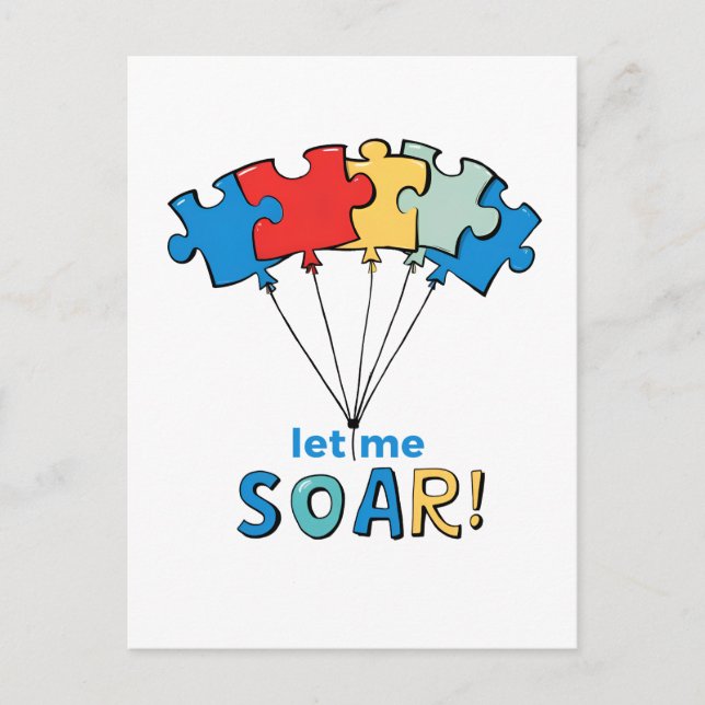 Let Me Soar - Autism Awareness Puzzle Balloon Postcard (Front)