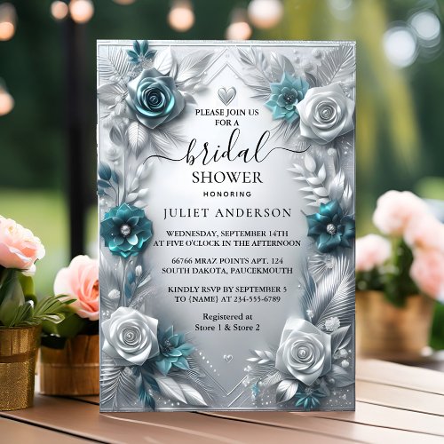 Let Metal Glam Shiny High End Silver Bridal Shower Invitation