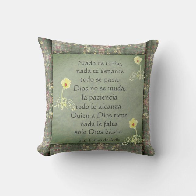 "Let nothing disturb you" Spanish & English Throw Pillow (Front)