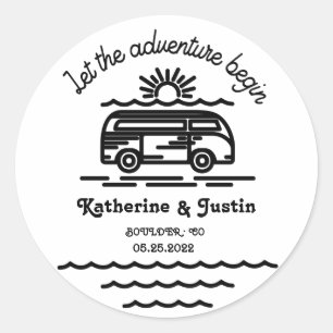 let our adventure begin wedding monogram classic round sticker