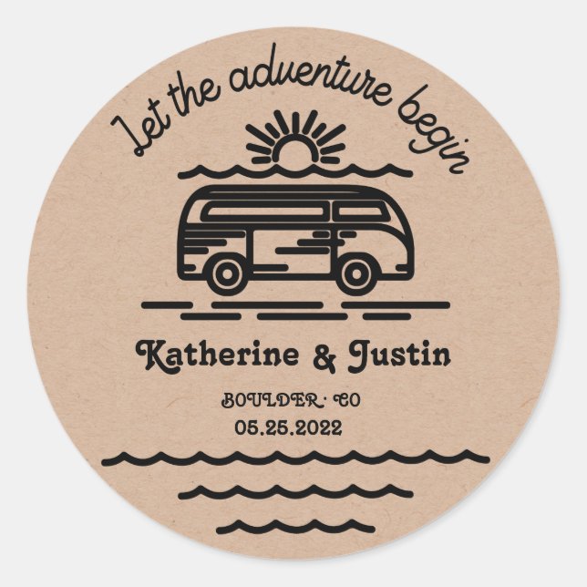 let our adventure begin wedding monogram classic round sticker (Front)