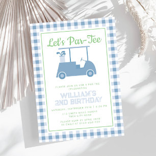 Let Par Tee Golf Blue Checkered Birthday Invitation