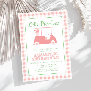 Let Par Tee Golf Pink Checkered Birthday Invitation