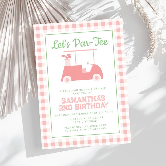Let Par Tee Golf Pink Checkered Birthday Invitation (Creator Uploaded)