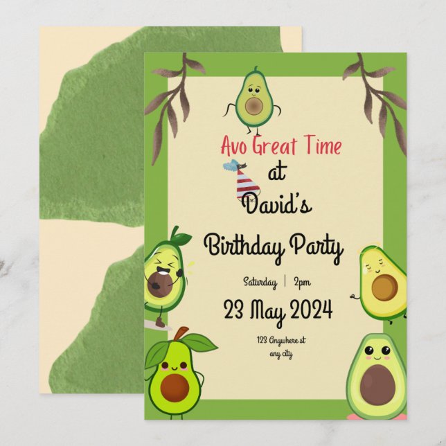 "Let’s Avo-Celebrate! Birthday Bash" Invitation (Front/Back)